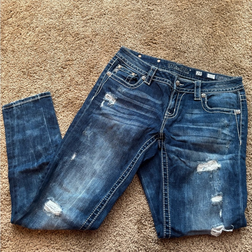 Miss Me Signature Dark Blue Distressed Skinny Jeans Size 29